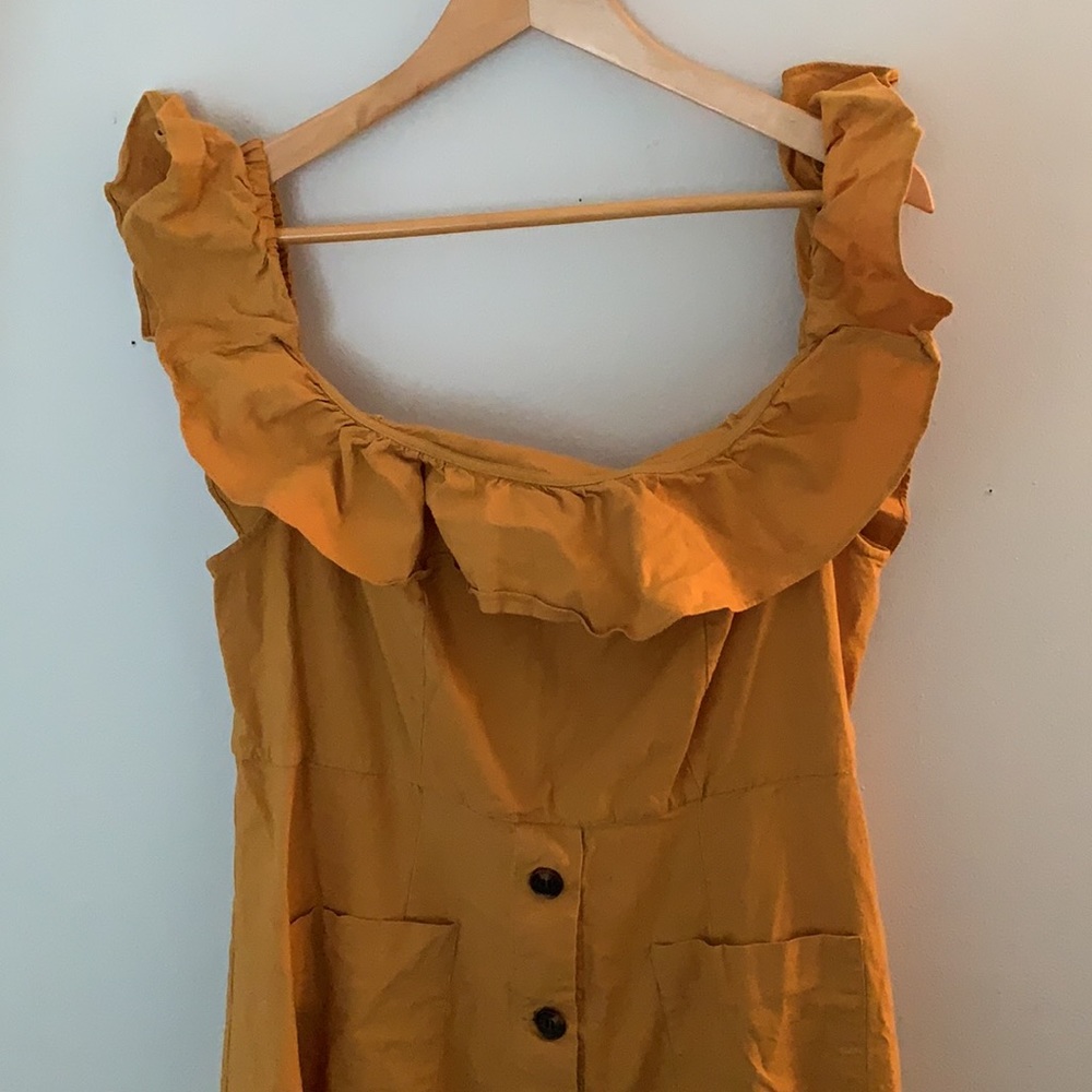 Eloquii Mustard Off The Shoulder Ruffle Dress - Picture 7 of 12